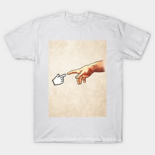 Funny 8bit Nerd & Geek Humor (Creation of Adam Parody) T-Shirt